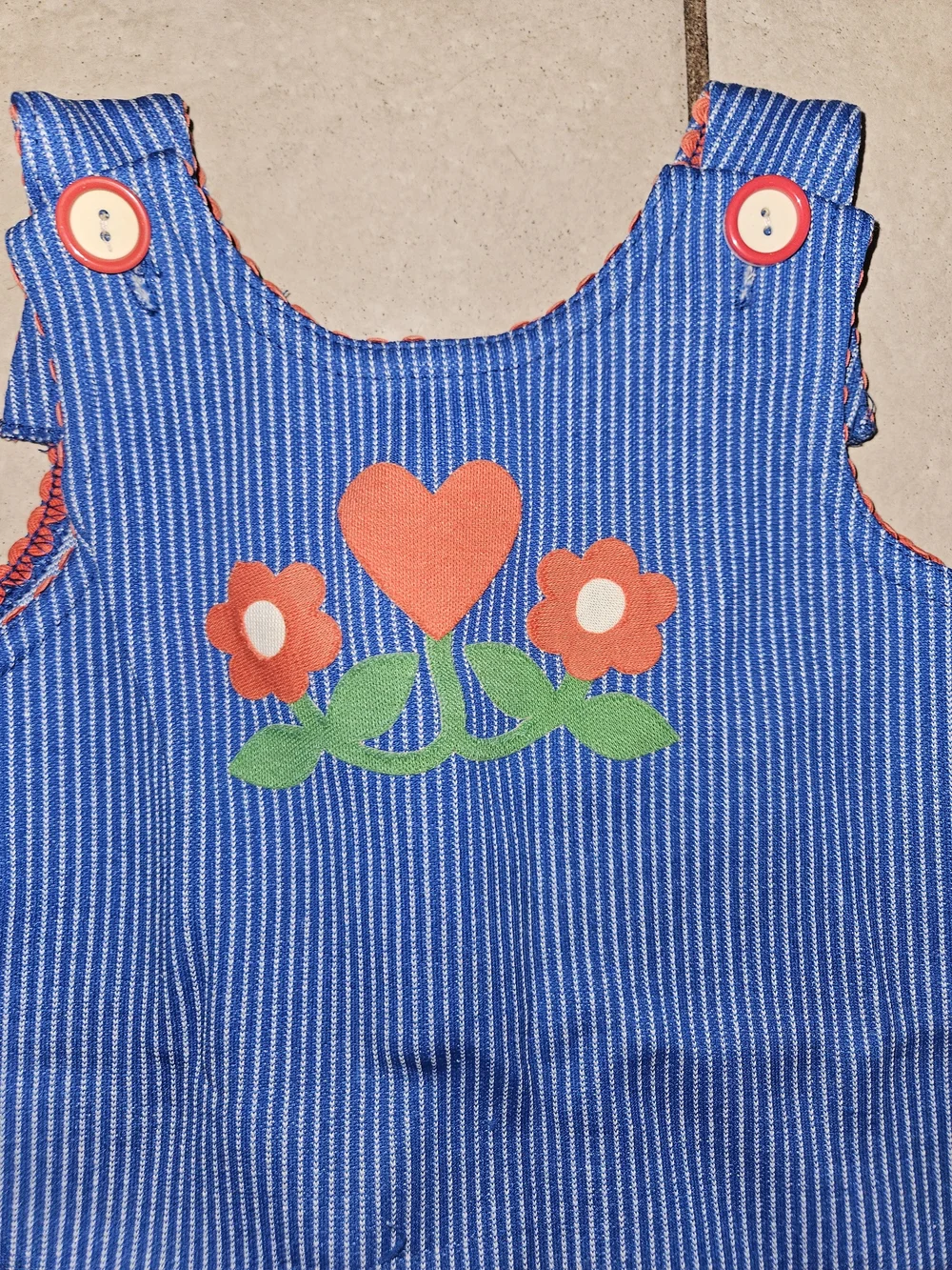 Vintage Carter's Blue Pinstripe Two-Piece Set with Red Flower Accents